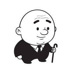 Old man with formal suit black and white vector illustration for classic portrait artwork design