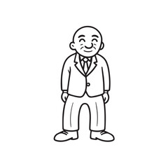 Old man with formal suit black and white vector illustration for classic portrait artwork design