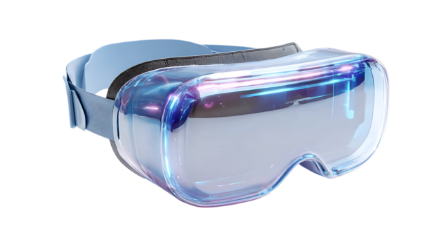 Modern virtual reality headset isolated on transparent background, ready for gaming