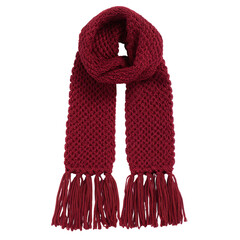 Deep burgundy knitted scarf with fringe
