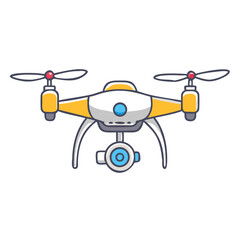 Cute cartoon style yellow and white drone with camera and propellers