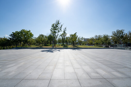 empty brick ground with skyline