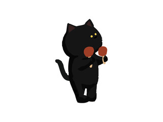 black cat playing percussion illustration, cute storybook style