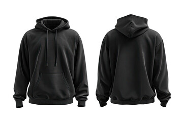 Front and back view of a dark gray hoodie.  Plain, simple design.  No embellishments.  Casual, unisex style