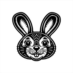 Stylized Black and White Rabbit Face Illustration.