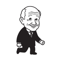 Old man with formal suit black and white vector illustration for classic portrait artwork design