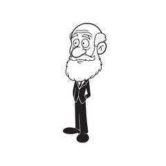 Old man with formal suit black and white vector illustration for classic portrait artwork design