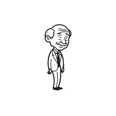 Old man with formal suit black and white vector illustration for classic portrait artwork design