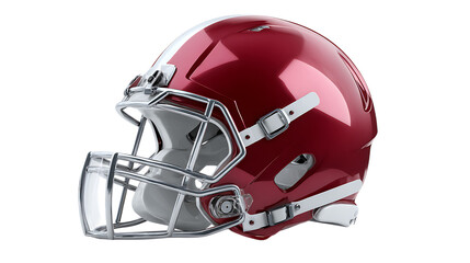 Red football helmet isolated on transparent background for protection and sport