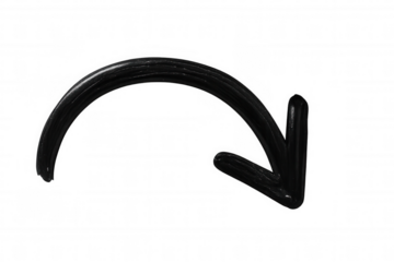 Thick, black, hand-drawn arrow pointing downwards, isolated on a transparent background, perfect for digital design and web projects