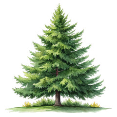 Fototapeta premium Lush green evergreen tree watercolor painting isolated on a transparent background nature