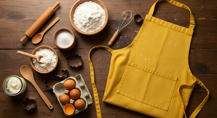 Rustic kitchen scene with baking essentials creates warm, inviting, home-baked goodies feeling