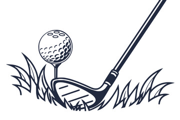 Vector icon of a golf club with golf ball, minimal sporty design, flat solid colors, white background