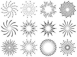Obraz premium Starburst Vector Set – Radial Sunburst, Sparkle, and Retro Burst Elements