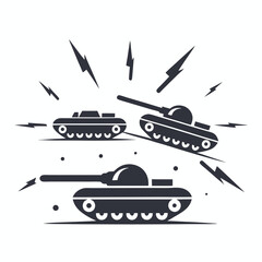 Minimalist Tanks In Action With Energy Lines Simple On White Background