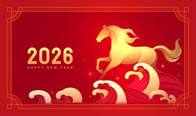 Horizontal Chinese style New Year illustration for the Year of the Horse Spring Festival
