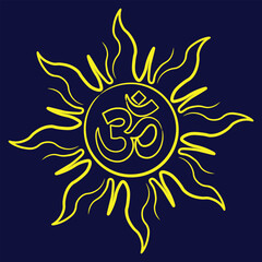 Golden Om Sun on a Dark Blue Background