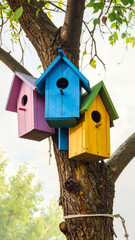Three birdhouses on tree