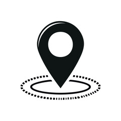 Black location pin icon with a dotted circle around it, indicating a specific geographic point. © lulufebi