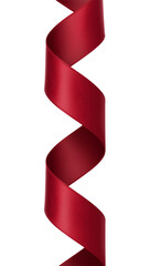 Red satin ribbon spiral curl, isolated on white