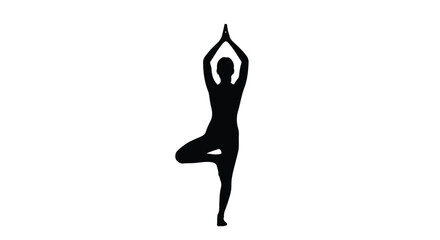 Fototapeta premium Silhouette of a woman practicing the tree pose in yoga displaying stability and balance a symbol of serenity and wellness achievement