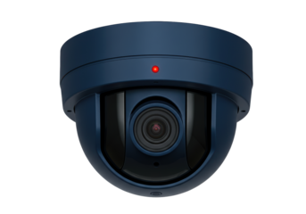 Isolated Security Camera in Dark Blue – Surveillance and Protection with Dome Housing Style