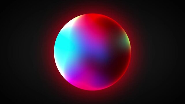 Vibrant multicolored neon sphere glowing with a red aura on a dark background, an abstract futuristic orb design