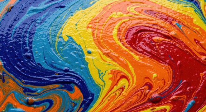 Swirling mixture of bright acrylic paint colors abstract pattern
