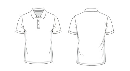 Fototapeta premium Technical fashion drawing of a polo shirt, front and back view, ideal for fashion design and technical specifications, a versatile fashion mockup