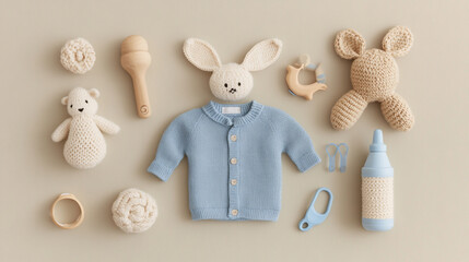 Baby boy clothes and toys knitted bunny and bear sweater rattle