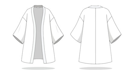 Kimono illustration in front and back view depicting a stylish garment with flowing sleeves and a simple aesthetic