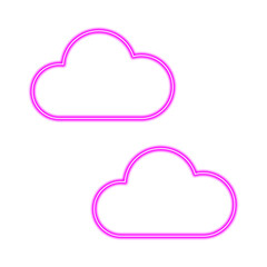 Two pink neon cloud shapes are glowing brightly against a stark white background, creating a modern look