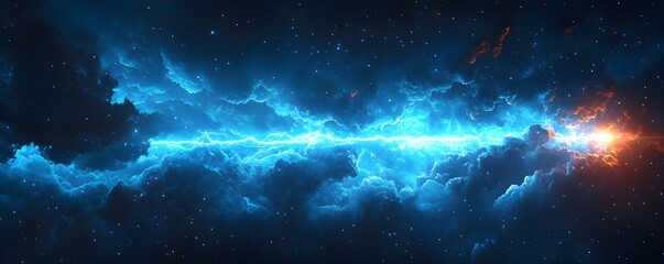 Cosmic Nebula With Bright Blue Lightning Strike space