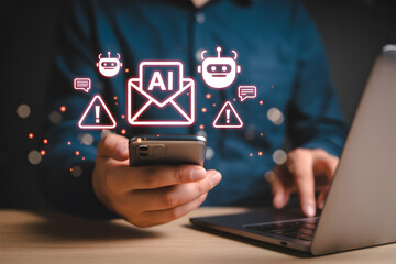 AI Email Warning Alert on Smartphone – Cybersecurity Bot Notification and Mobile Security Concept