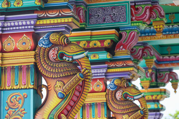 Yazhi statue in hindu temple pillars	
