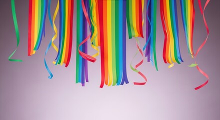 Fototapeta premium Colorful Rainbow Ribbons Draped Against a Soft Lavender Backgrou