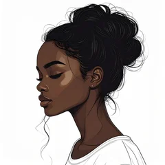 Acrylglasbilder Eine Linie Stylish line drawing of a woman with a high bun, graceful neck posture, elegant side profile, serene expression, minimalist black lines on white background  © ศิริวัฒน์ คาพูน้อย
