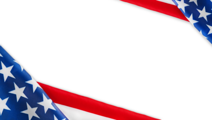 American USA flag isolated on white background with clipping path and place for text. Memorial, President, Labor, Constitution Day background. Patriotism and commonwealth. Background for design.