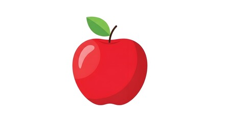 Vibrant red apple with green leaf and stem isolated on white background for healthy eating concepts