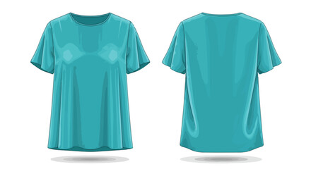 Illustration of a women's turquoise blouse with short flutter sleeves showcasing the front and back view for fashion design and product catalog