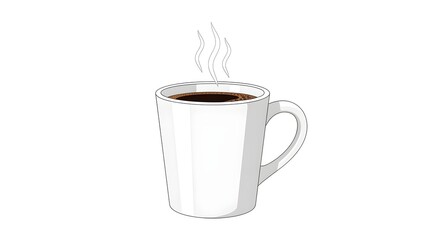 Obraz premium Steaming cup of rich black coffee in a modern white mug, perfect for morning energy and cozy moments.