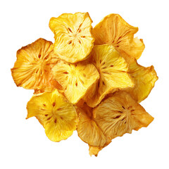 Naklejka premium Dried apple slices or breadfruit chips with wrinkled texture, isolated on white transparent background, concept of healthy Micronesia snack food