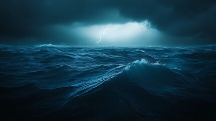 Powerful Ocean Storm with Lightning and Crashing Waves - Dramatic Natural Display