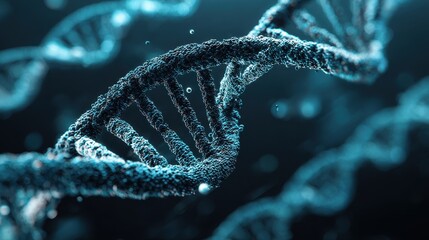 Abstract 3d rendering of a blue dna double helix structure