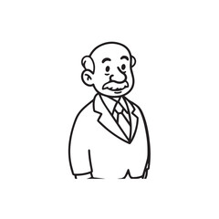 Old man with formal suit black and white vector illustration for classic portrait artwork design