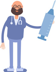 Male Physician Character Holding Medical Syringe Illustration
