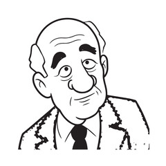 Old man with formal suit black and white vector illustration for classic portrait artwork design