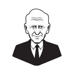 Old man with formal suit black and white vector illustration for classic portrait artwork design