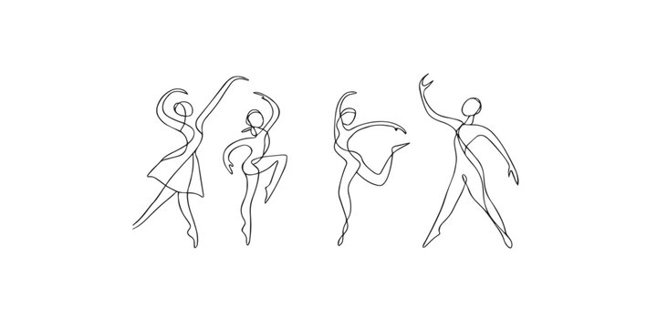 Print  Abstract Dance Line Art Figures &ndash; flowing single-line sketches of dancers in ballet, jazz, and freestyle poses with dynamic movement