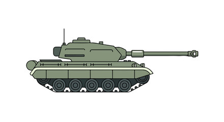 Cartoonish representation of a military tank with a long barrel displayed in a vector graphic style illustration for media product